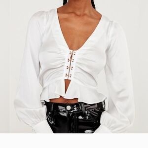 For Love And Lemons White Blouse with Lace-Up Front